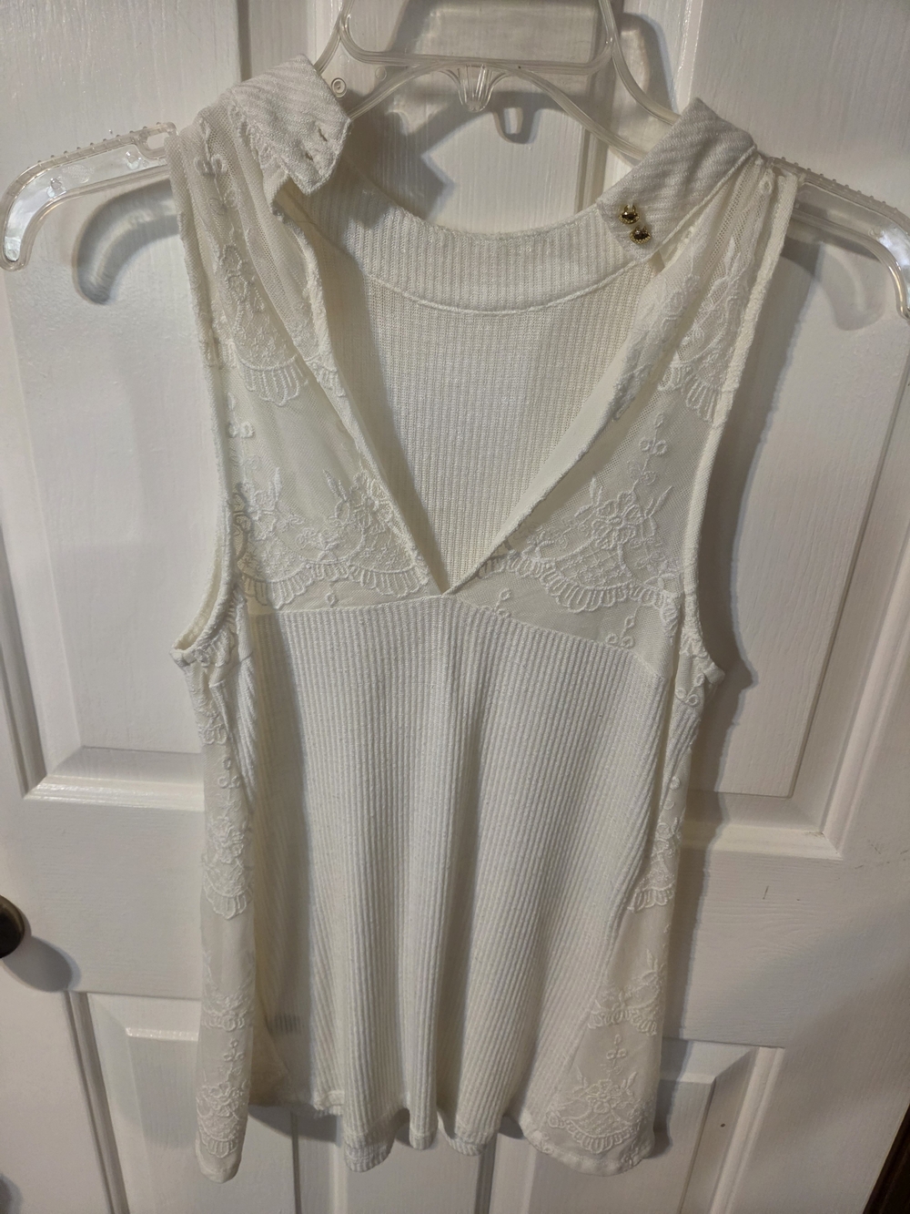 Sleeveless Lace-Trim Ribbed Tank Top - White